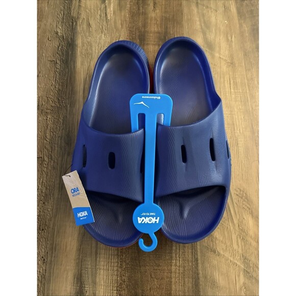 Hoka Ora Recovery Slide 3 Men Size 14 Blue Red Comfort Sandal Slip On New - Picture 2 of 6